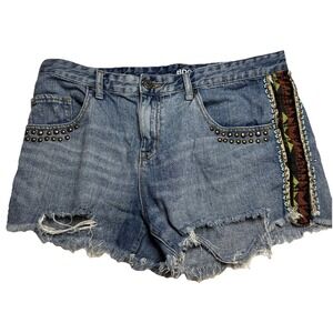 BDG Freja Vintage Fit Mid Rise Studded Beaded Denim Shorts Blue Womens 32w